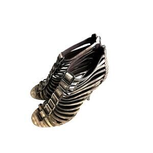 Tory Burch Leather Strappy Heels Size 7 Snake Print Buckle Cage Sandals 4” Heel